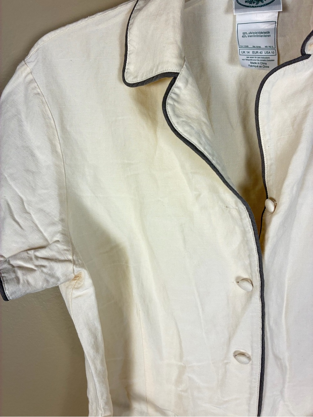 VTG Laura Ashley Silk Linen Cream Button Front Midi Shirt Tea Dress - Picture 6 of 12